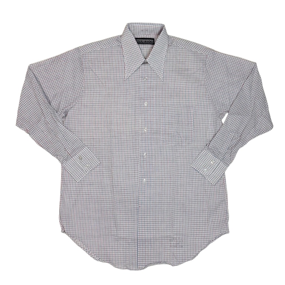 Vintage Wimbledon Dagger Collar Mens Shirt 16-33 White‎ Red Blue Button Down